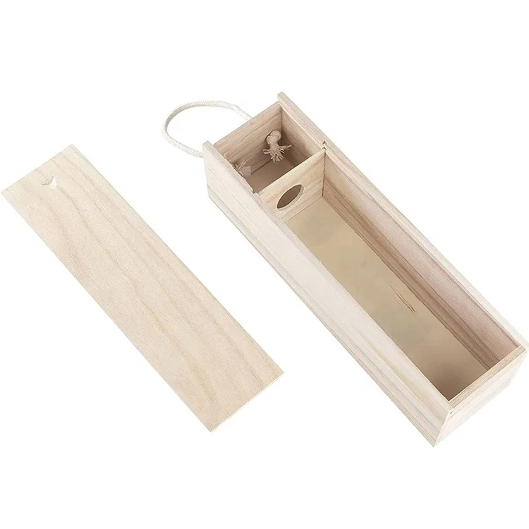 Unfinished Wooden Wine Box with Handle for Crafts Gifts Birthdays Housewarmings