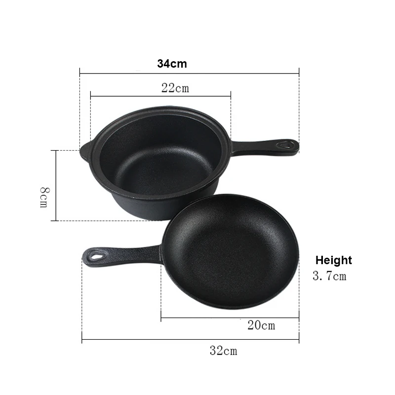 Cast Iron 2 In 1 Skillet Set Cookware Pot and Lid Set Deep Saucepan and Shallow Skillet Dutch Oven