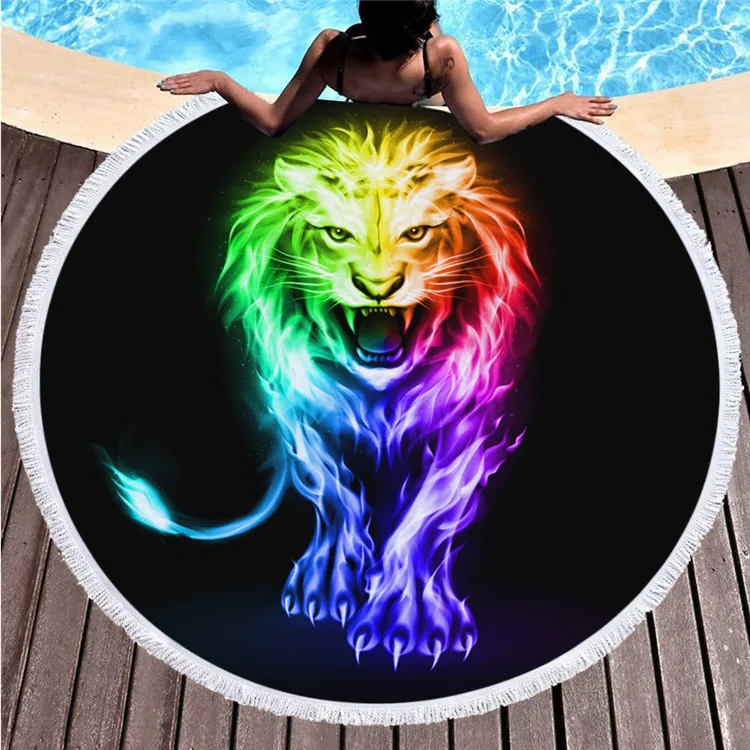 Factory Direct Round Printed Beach Towel Microfiber Plus Tassel Feel Soft Customizable Logo