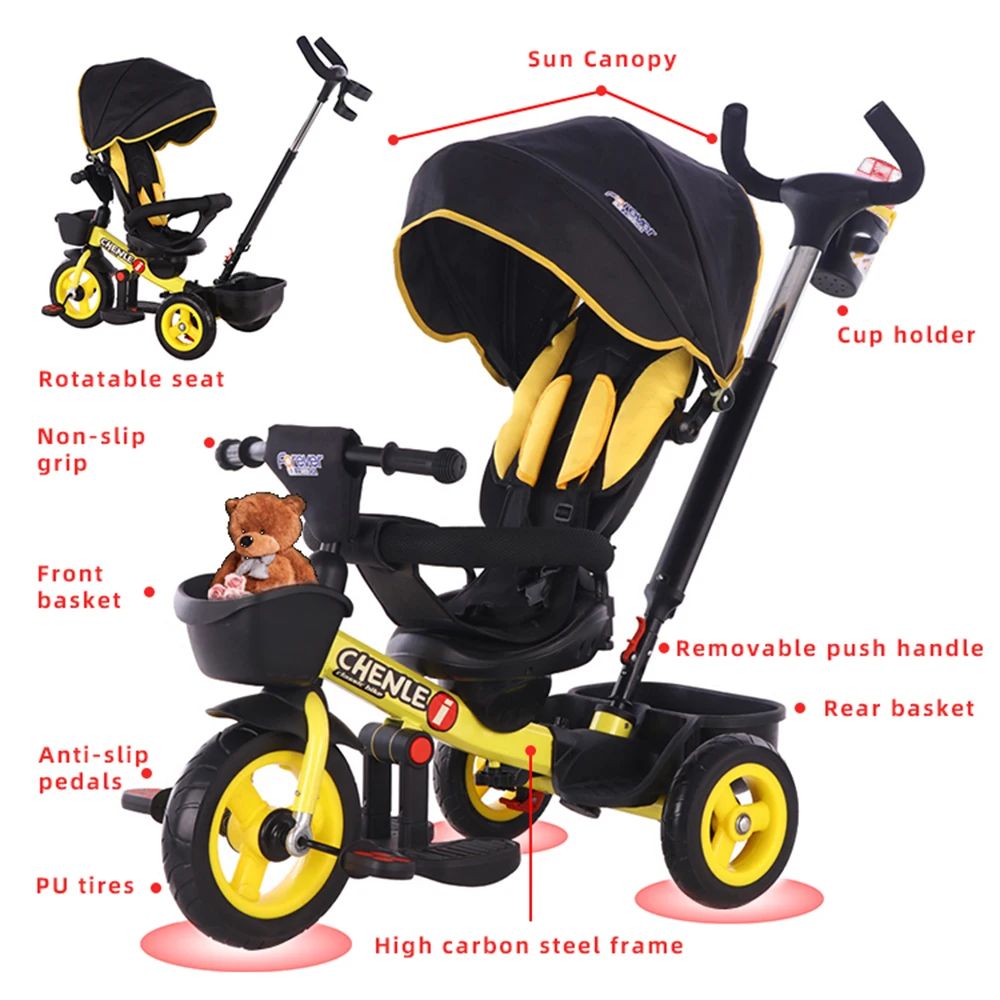 4 in 1 latest metal design 4 to 6 years rickshaw foldable new folding cheap mini kids tricycle