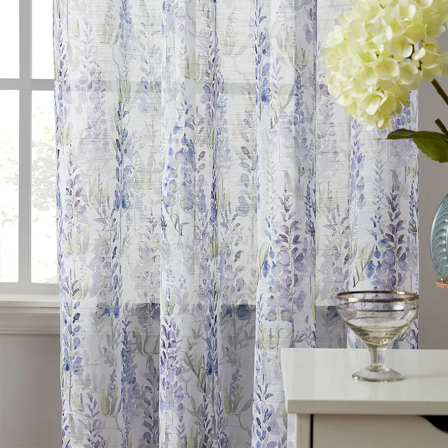 flora printing 2 Piece Semi Sheer Voile Light Filtering Window Curtain Grommet Panels 47W x 63 L Inch Long)