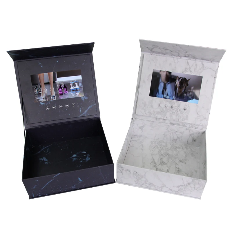 Fashionable  homemade well crafted  7 inch HD IPS LCD hardcover box promotional video gift box