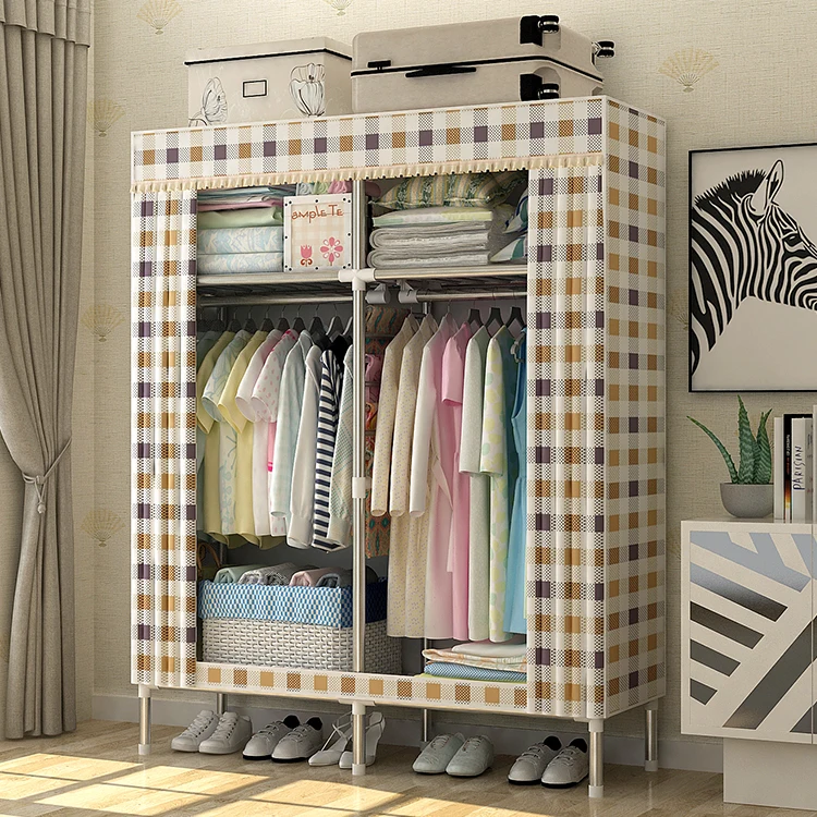 Free Sample Assemble Portable Zipper Bearing Strong Closet Small Stable Oxford Fabric Wardrobe With Cover Cloth Wardrobe
