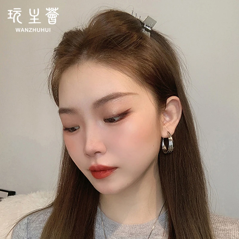 Unique 925 silver needle large hoop earrings for women