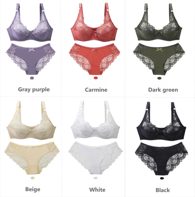 Women's transparent big size bra & brief sets plus size sexy sheer lace bra panty set BCDE cup underwear set