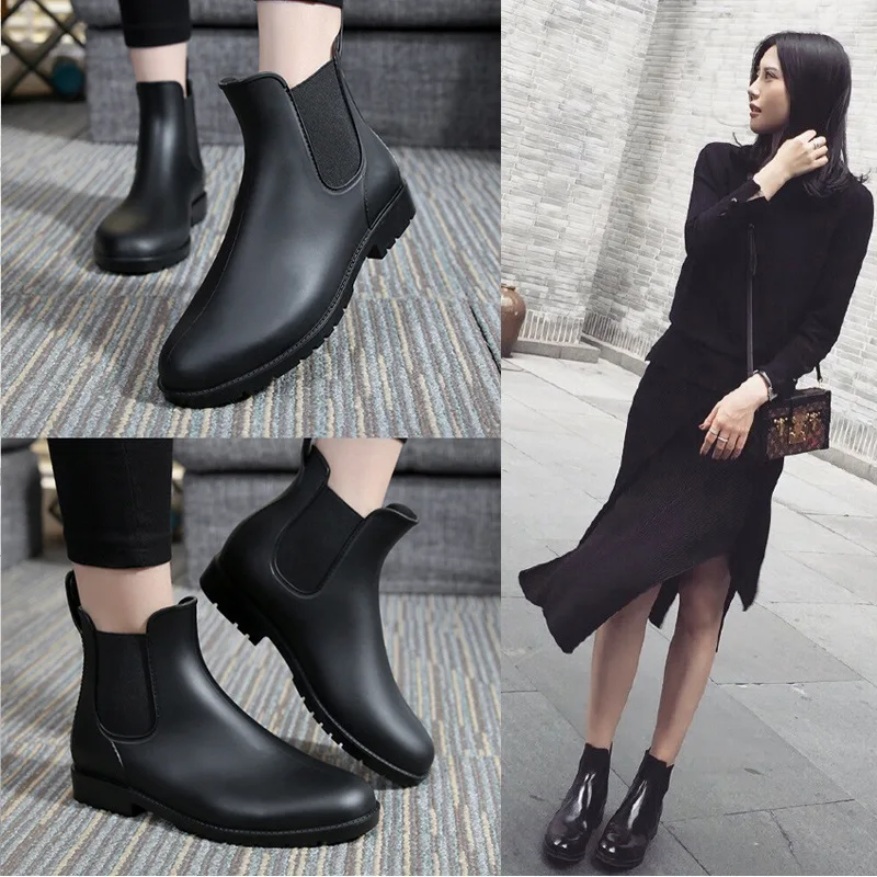 2022 Chelsea ankle Boots Womens Mens Non-Slip Short Wellies Shoes Ankle Rain Waterproof Boots Black
