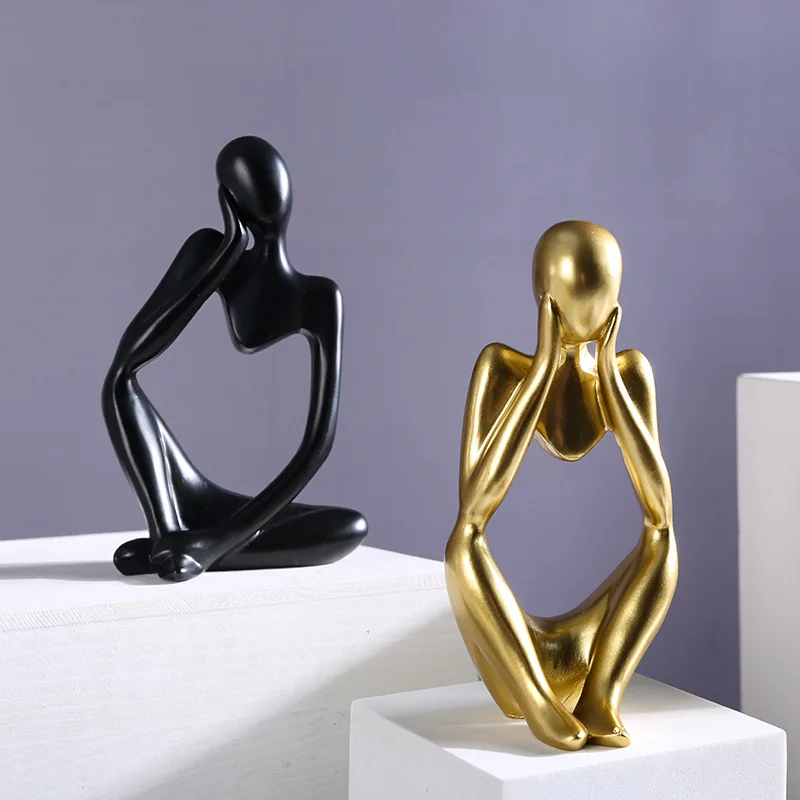 Home Living Room Office Accents Resin Collectible Figurines Abstract Modern Sculpture Decor Small Thinker Statue