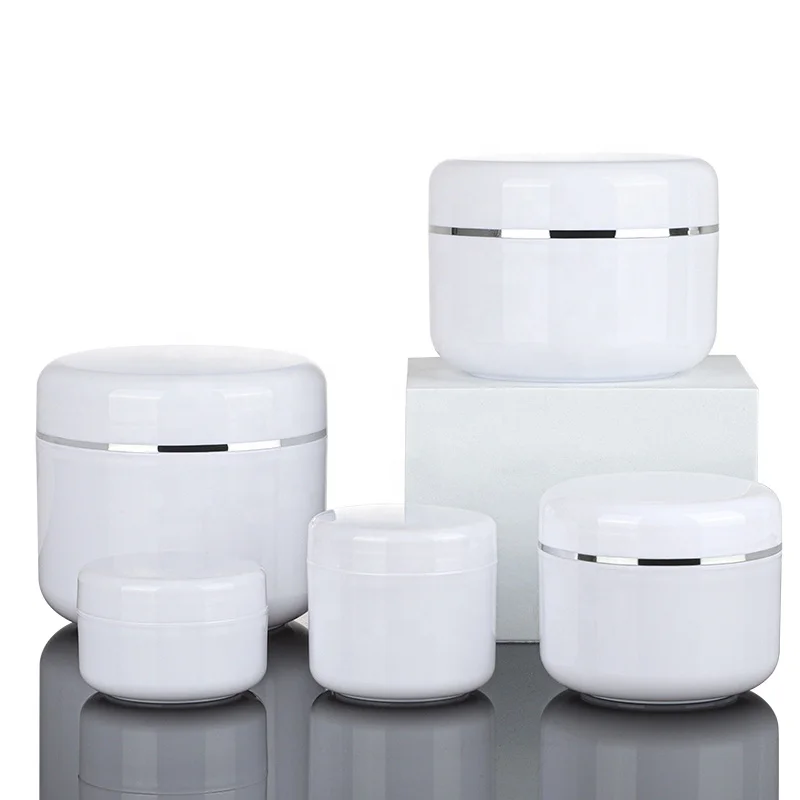 30g 50g 100g 150g 200g 250g Face White Double Wall Small Plastic Round Cosmetic Jars Container With Silver Lid