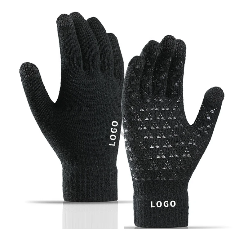 Custom Winter Non-Slip Gloves Mittens Acrylic Knitted Touch Screen Gloves With Customized Logo Anti Slip Gloves
