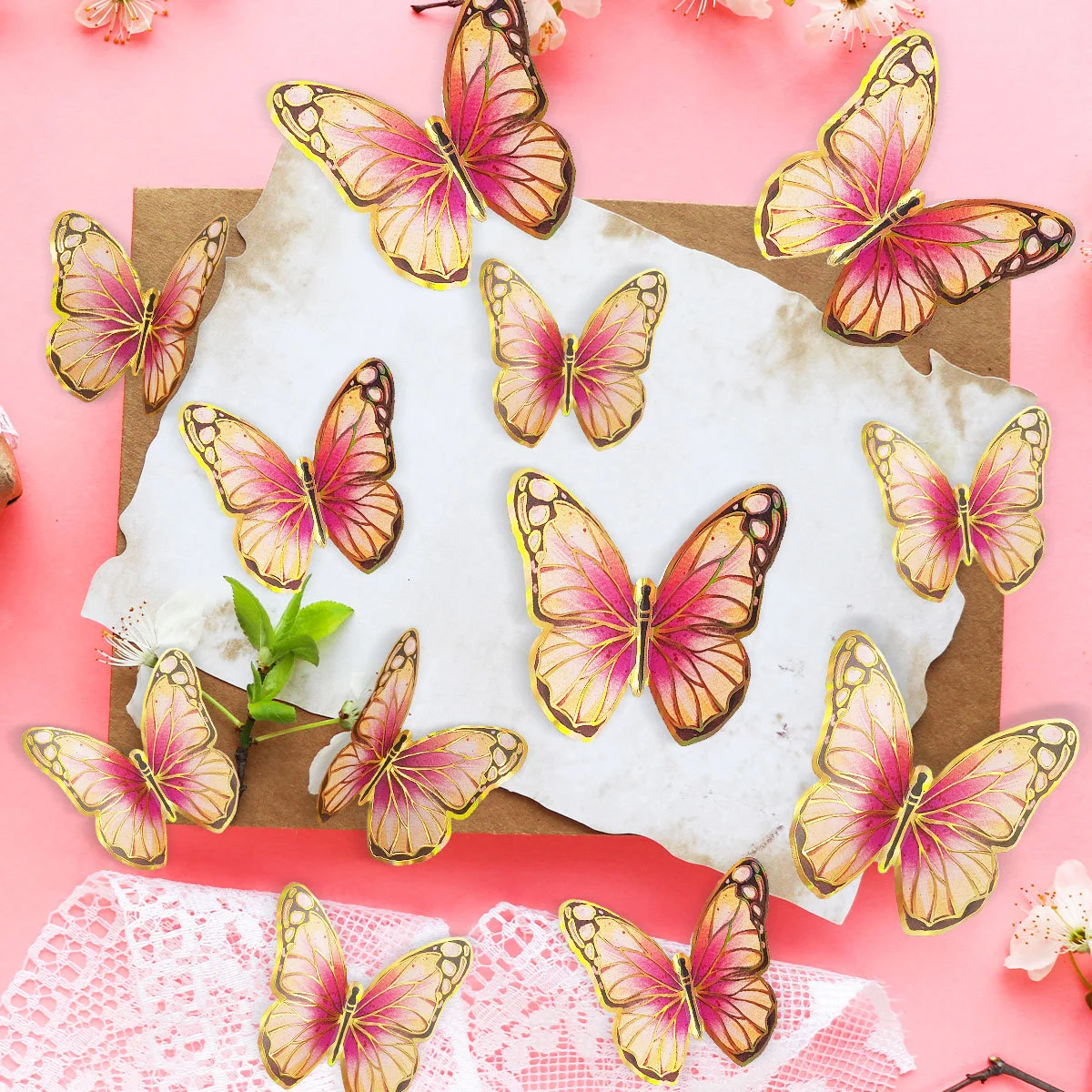 12pcs 3D three-dimensional colorful silver butterfly stickers wedding festival party balloon decoration wall stickers