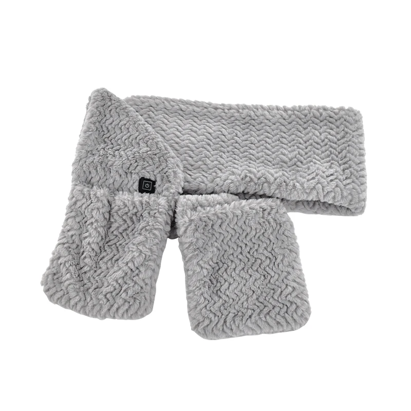 Grey rabbit fur available Heated Warm scarf for cold weather Outdoor portable USB rechargeable heated scarf