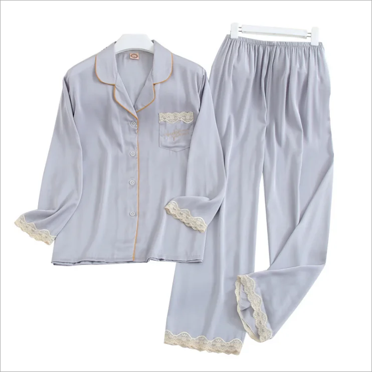 Silk Pajamas Long-Sleeved Trousers Suit Comfortable Breathable Sweet Pajamas Homewear woman