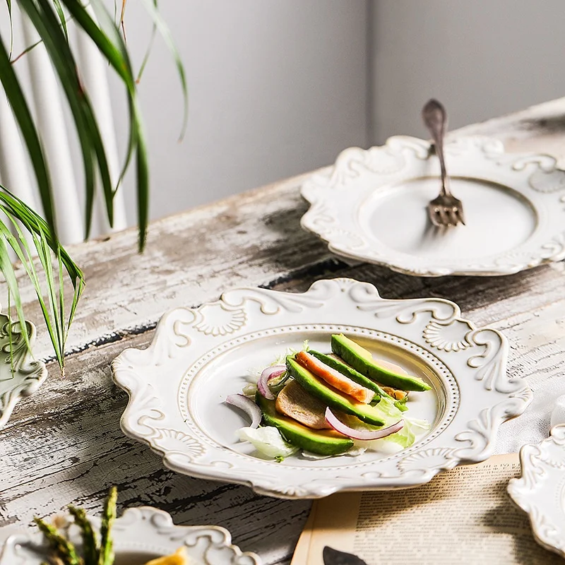 Рельефная керамическая посуда в дворцовом стиле, сине-белая печь, нестандартная рельефная посуда