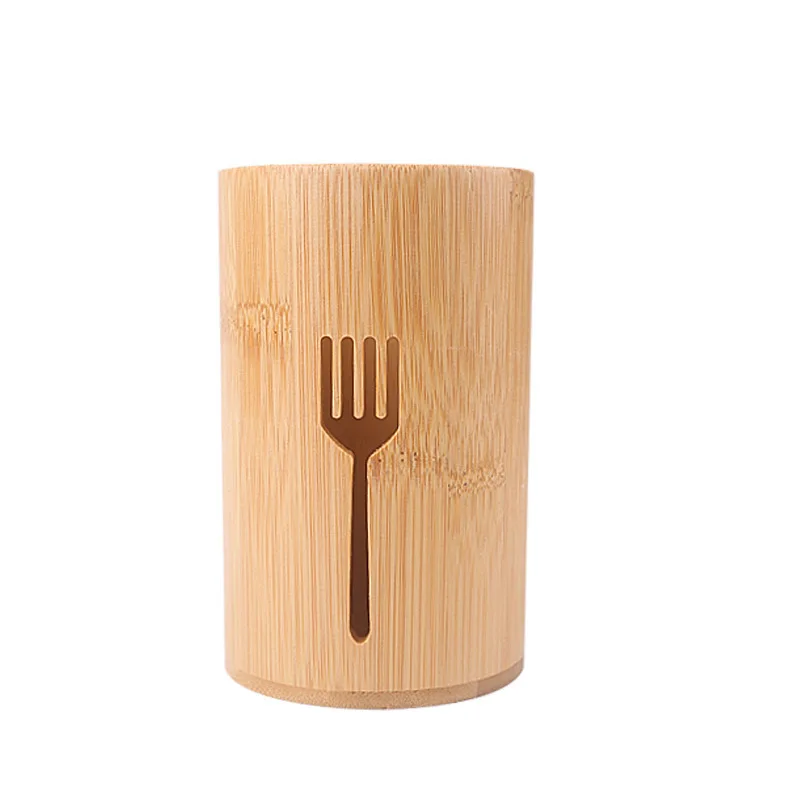 creative knife fork spoon chopsticks holder set bamboo round tableware Storage Rack Organizer with Optional knife fork and spoon