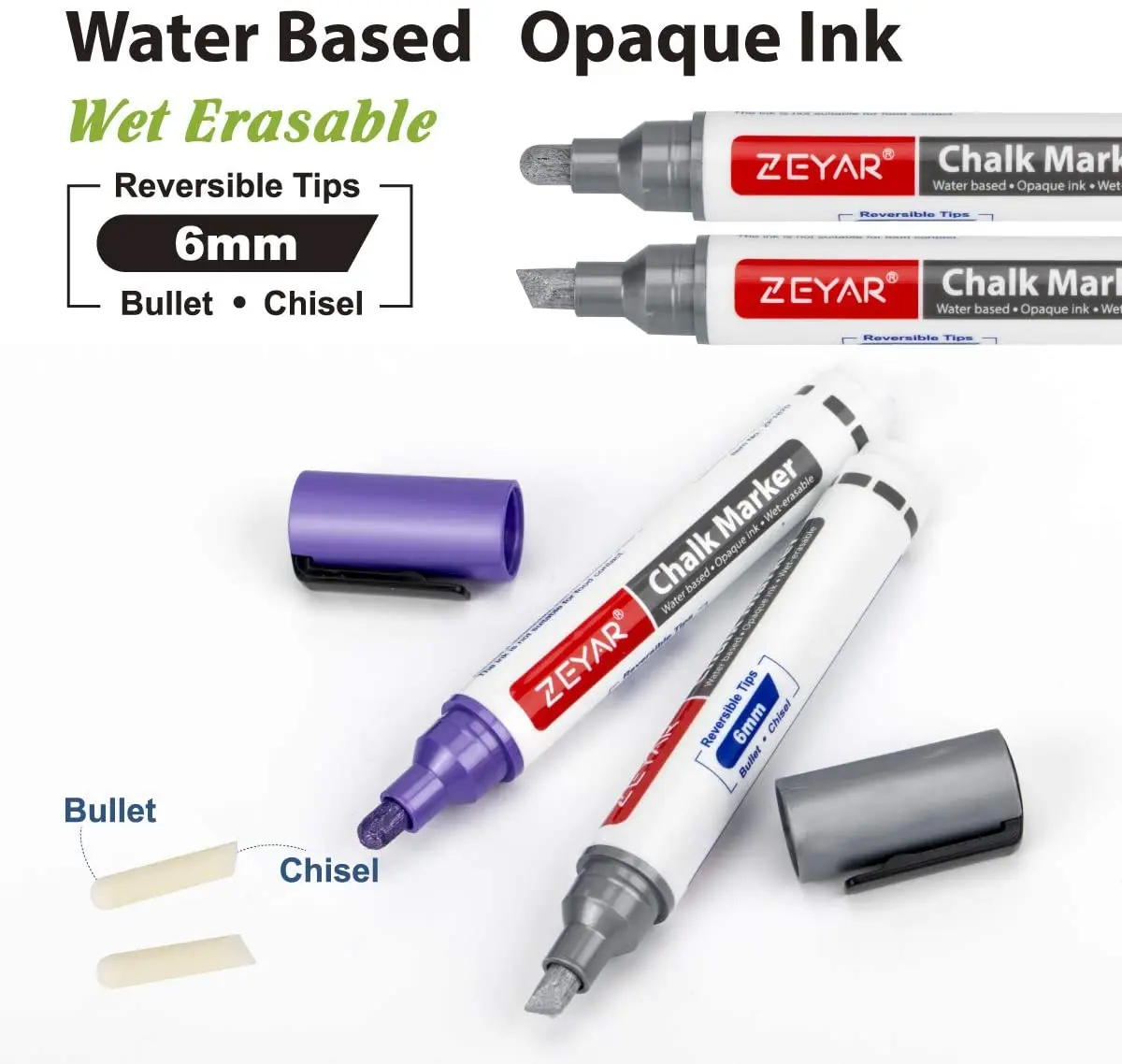 Customization  Liquid Chalk Markers Metallic Color Reversible Bullet And Chisel Tip, dry erase