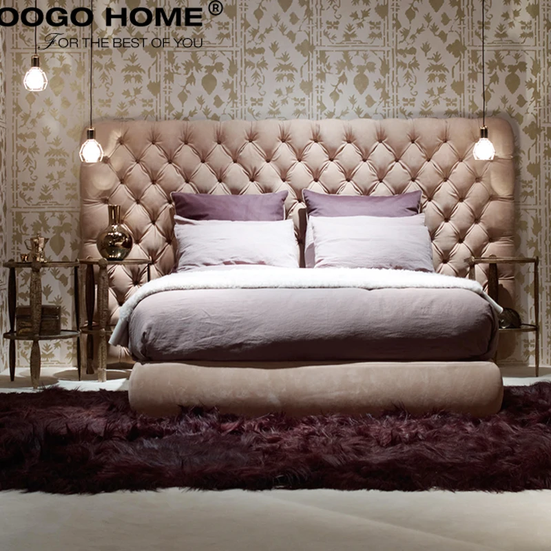 
Latest Design Bedroom Wooden Fabric King Size Modern Leather Double Bed 