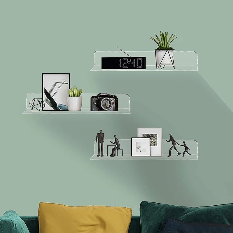 Clear Acrylic Shelves 12 Inch, Floating Wall Mounted Shelf for Wall Storage