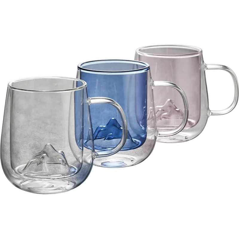 heat resistance handmade blowing hill shaped double walled Japanese mug glass cup