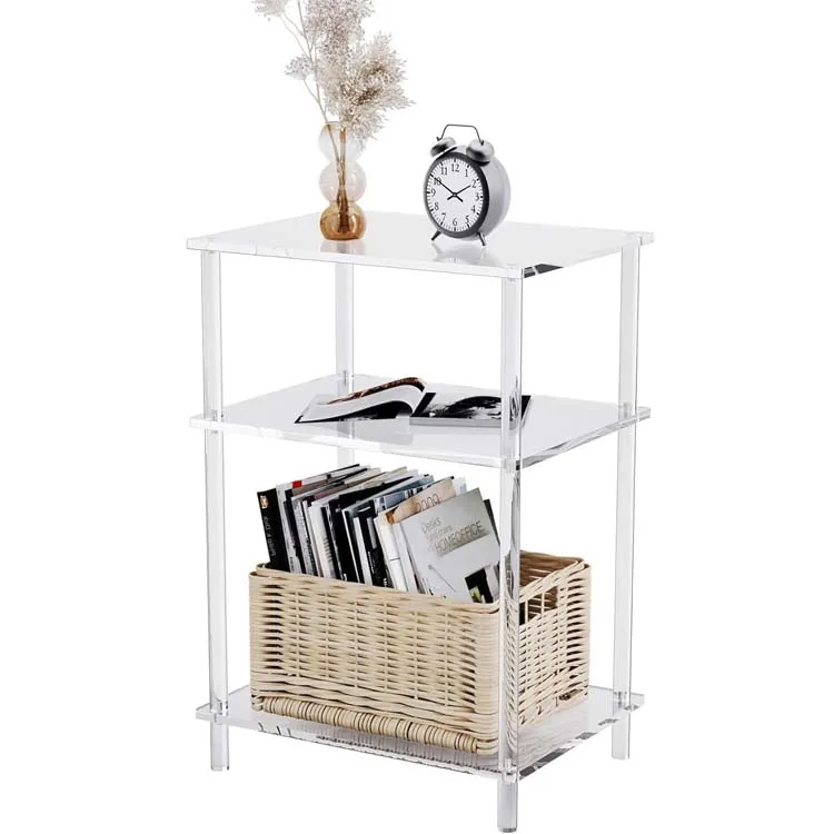 Square Nightstand Living Room Small Spaces Bedroom Clear Acrylic Bedside Table Coffee Table