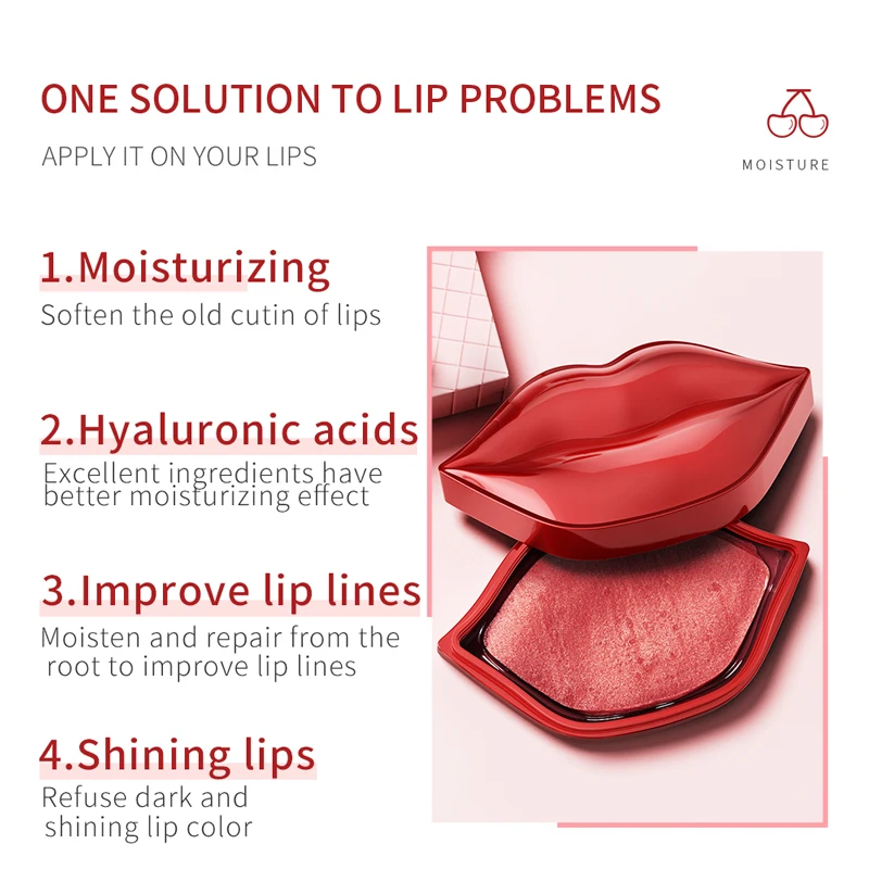 BIOAQUA  Private Label Lip Skin Care Moisturizing Anti Aging Cherry Collagen Sheet Lip Mask
