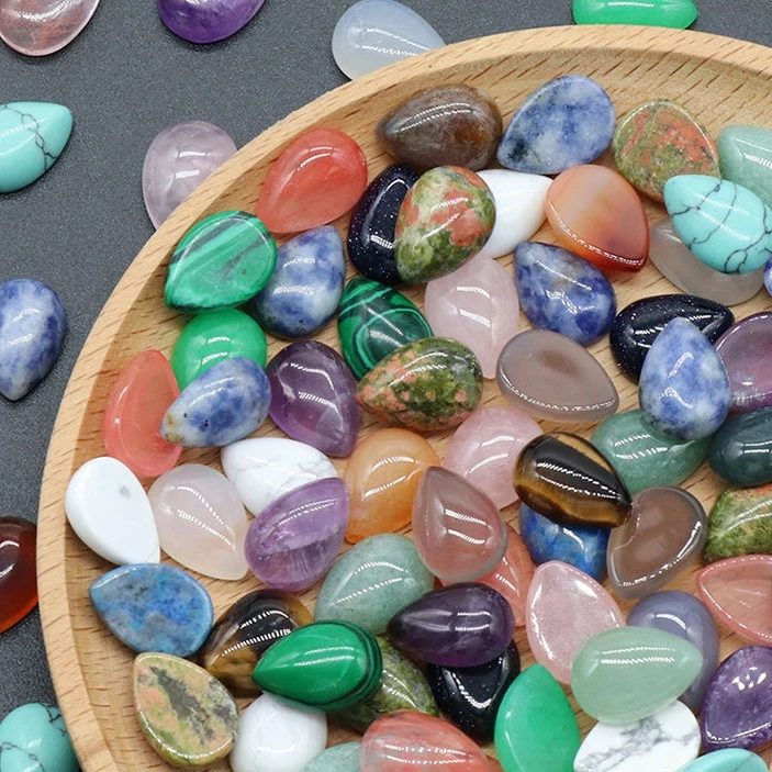 10x14mm Natural Stone Beads Water Drop Shaped Ring Faceted Reiki Beads for DIY Jewelry Making