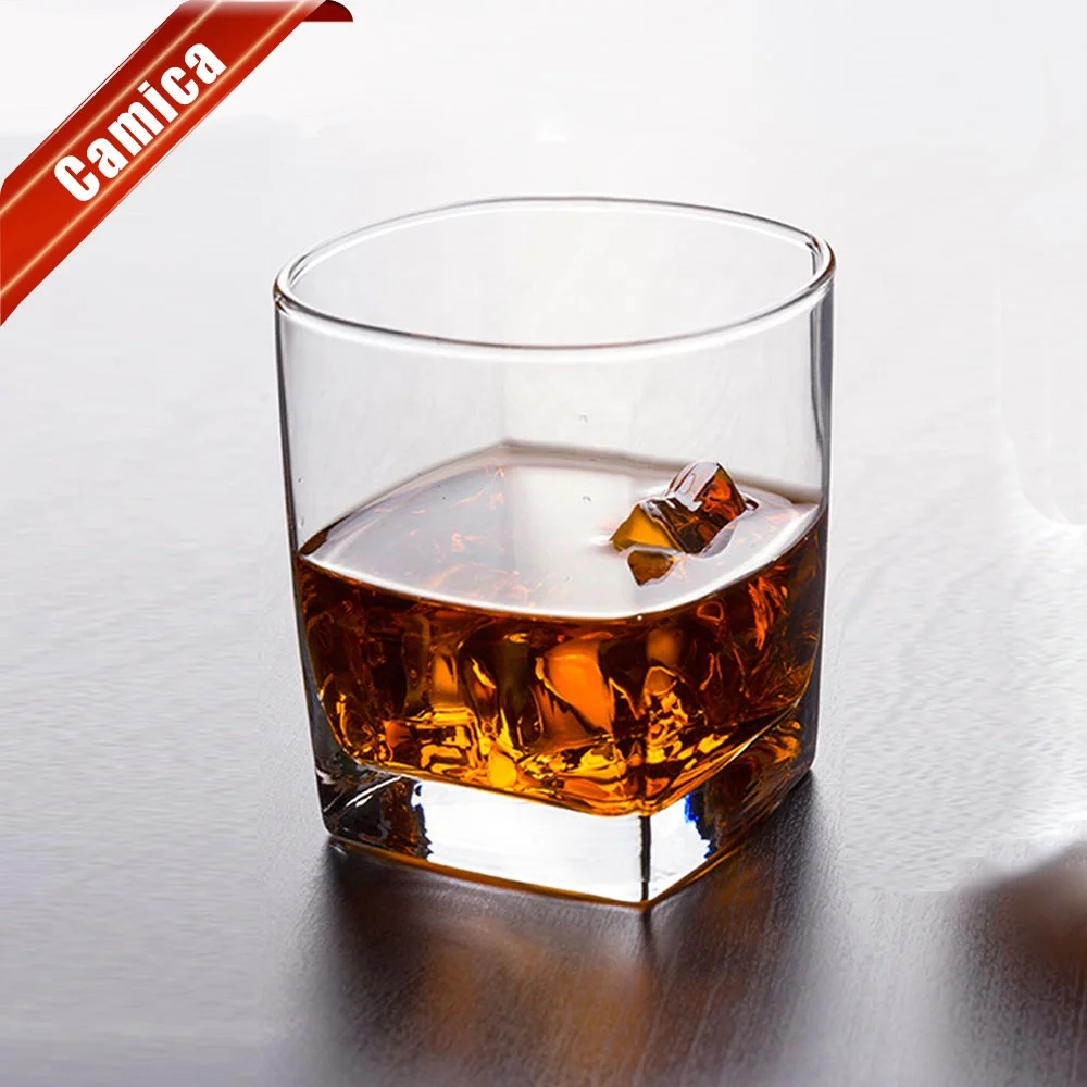 2023 Free Sample 300ml Square Whiskey Glass with high quality custom logo luxury heavy base whisky glasses deli glassware cups