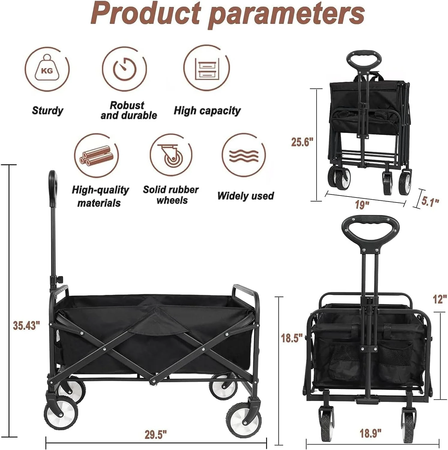 Heavy Duty Folding Wagon Portable Adjustable Collapsible Wagon for Sports Shopping  Camping