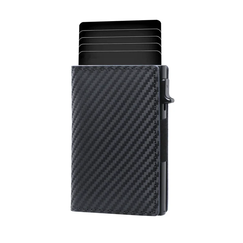Rfid Blaocking Aluminum Slim Card Holder Money Wallet Pocket With Genuine Carbon Fiber Purse For Anti Lost Device