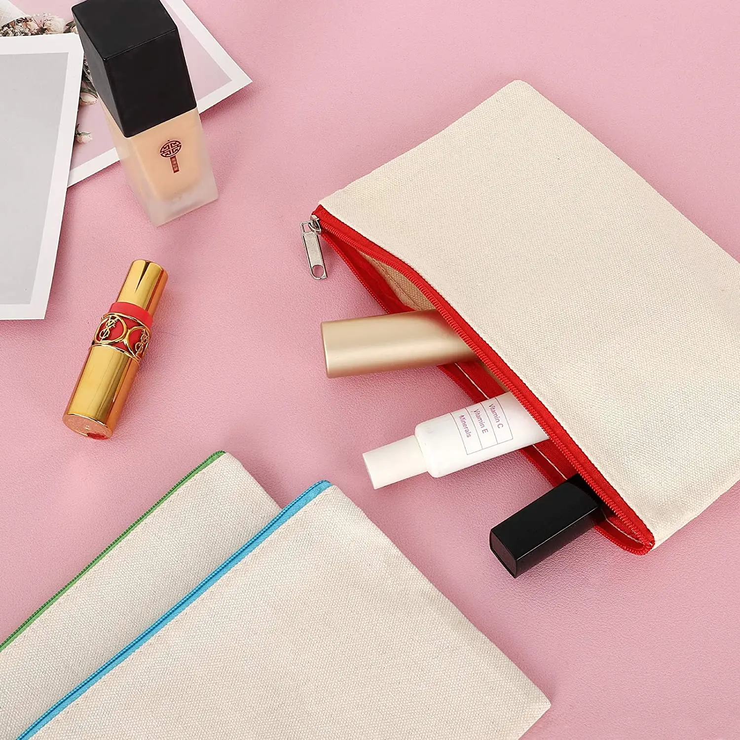 Eco-Friendly Custom 8oz Colorful DIY Pencil Case Small Blank With Zipper Cotton Pencil Bag Canvas