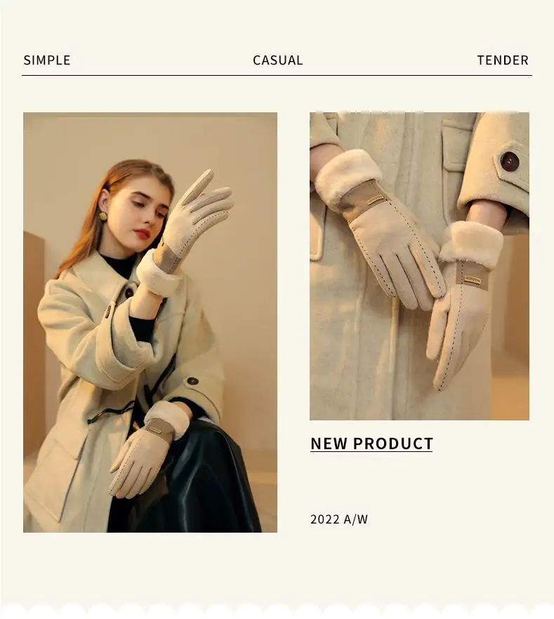 cashmere Women gloves windproof soft fur cuff cute embroidery touch screen winter bike riding gloves for ladies