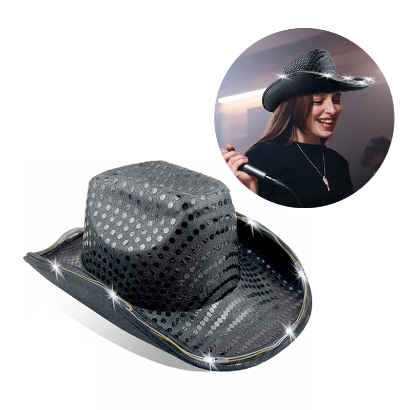 Cosplay Character Light Up Cowboy Hat Flashing LED Cowboy Hat for Dress-Up Costume, Rodeo Party, Western Theme Party