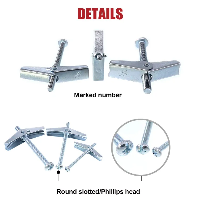 Toggle Bolts and Wing Nut Kit for Drywall Ceiling, Metal Drywall Anchors and Screws Assortment Set, 3 Sizes Butterfly Anchors