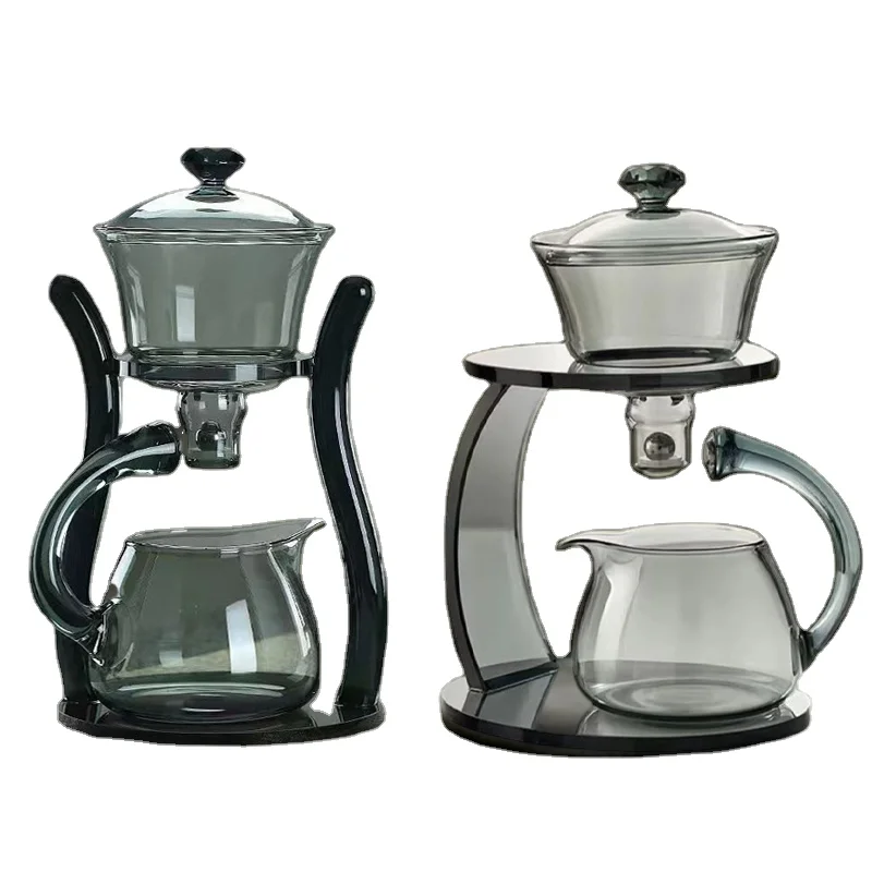 Heat-Resistant Semi-automatic Magnetic Water Diversion Rotating lid Glass Teapot Creative Lazy High Borosilicate
