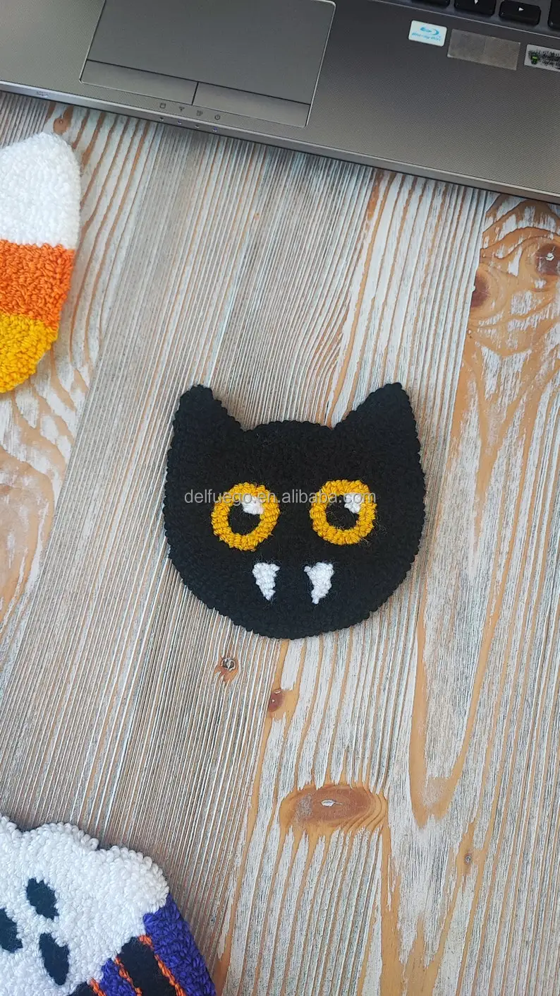 Halloween Decorations Handmade Ghost Pumpkin Luxury Mug Rug Punch Needle Coaster