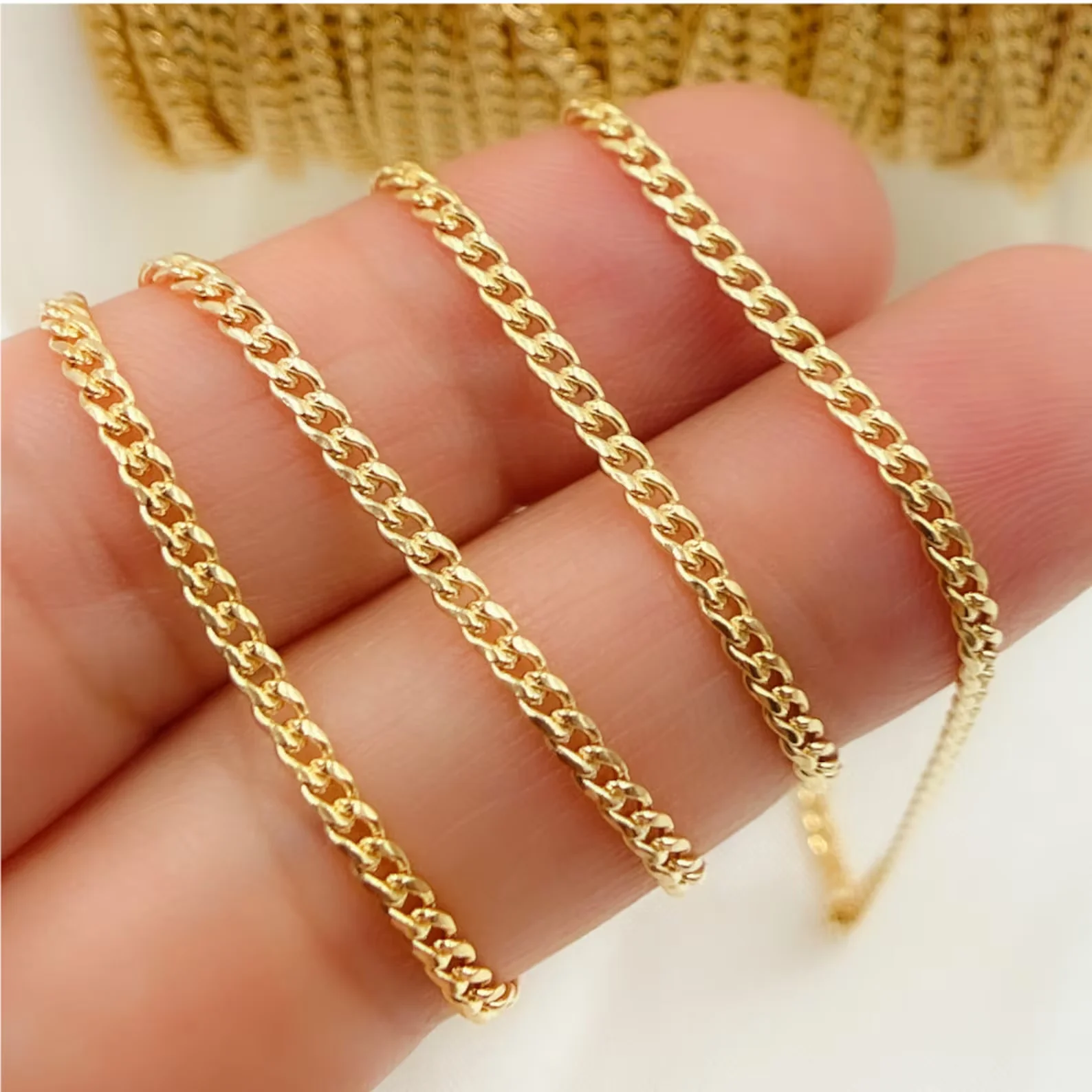 GP 2.0mm 2.9mm by Meter Cuban Chain miami curb 14K Gold Filled permanent jewelry chains women jewelry gold filled
