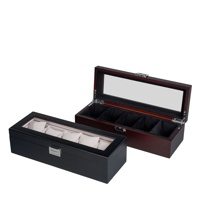Factory Customized 5 Slot Black Luxury Watch Storage Packaging Gift Box Watch Box