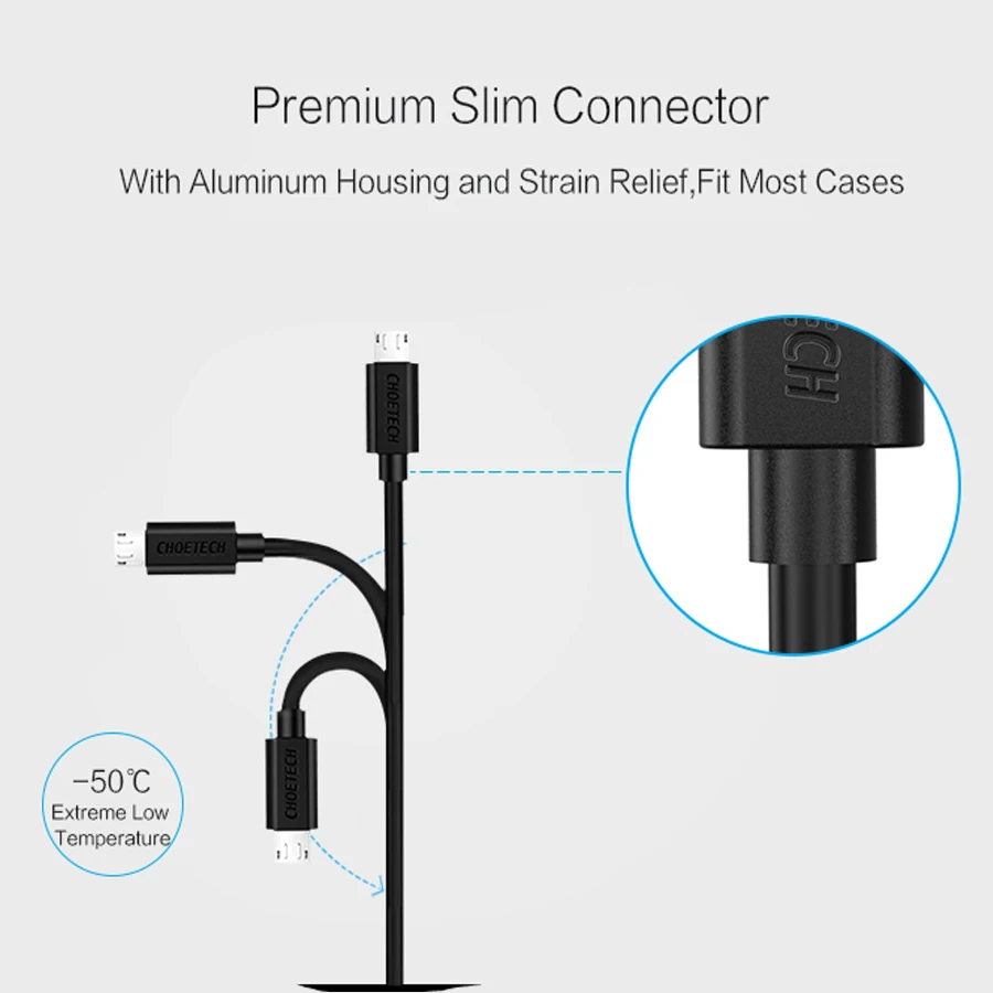 CHOETECH Micro USB Cable 2.4A Fast Charge USB Data Cable For Samsung Xiaomi Nokia Tablet Android Mobile Phone USB Charging Cord