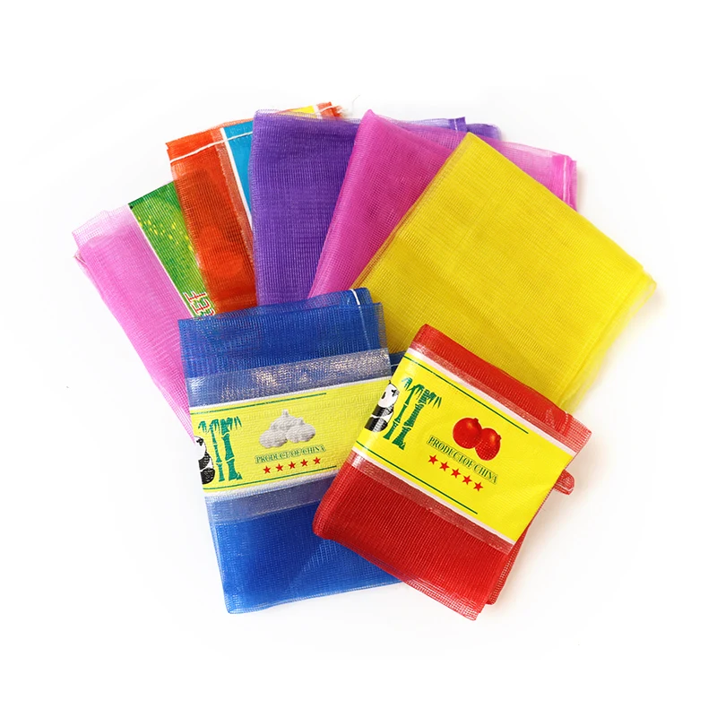 Stocked Reusable red green 10kg 15kg 20kg 25kg garlic mesh netting bag with drawstring for packing fresh garlic sack