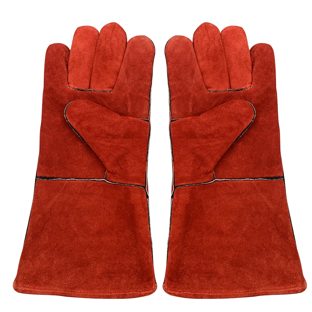 Factory sale Heat Resistant Red Leather Welding Gloves Long pattern Cow Skin Leather Safety Hand Gloves