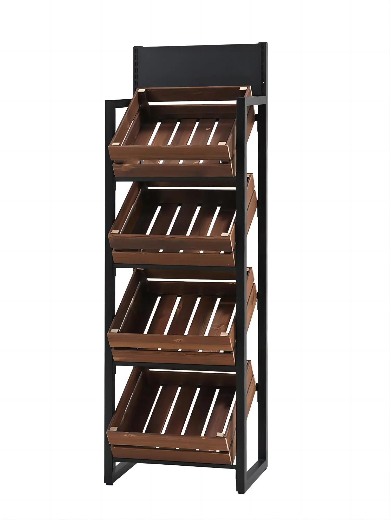 Company Freshfruitsandvegetables Iron Frame Supermarket Shelves Stand Display Wood Fruit Display Rack