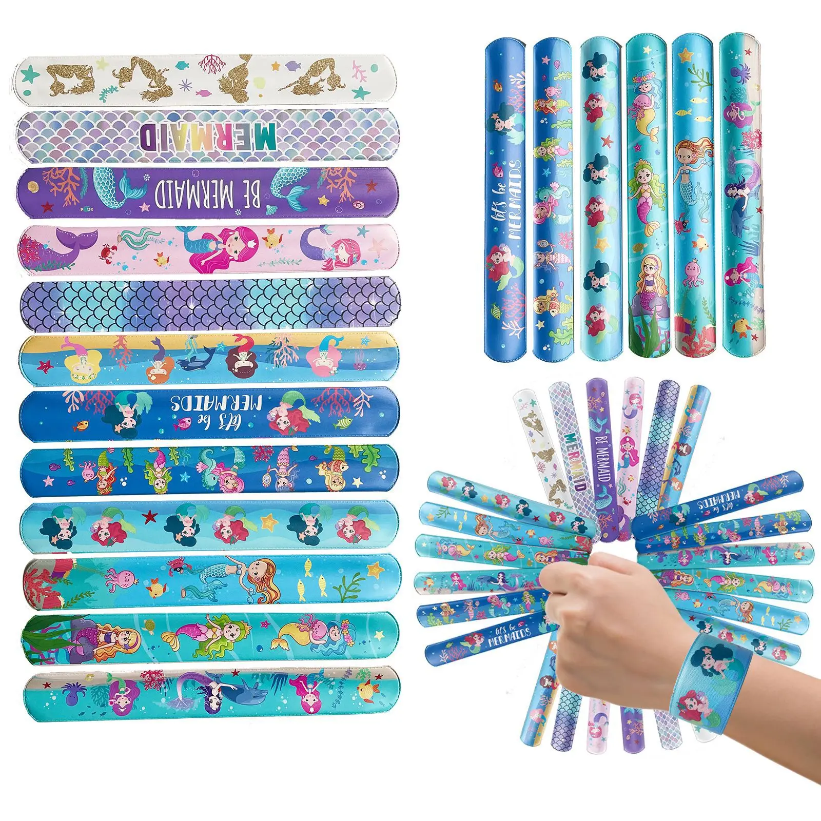 Wholesale Custom Mermaid Slap Bracelets for Kids Girls Snap Bracelet Bands Mermaid Toys Party Gifts