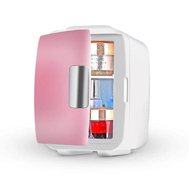 Портативный розовый мини-холодильник в стиле ретро для ухода за кожей, 4 л