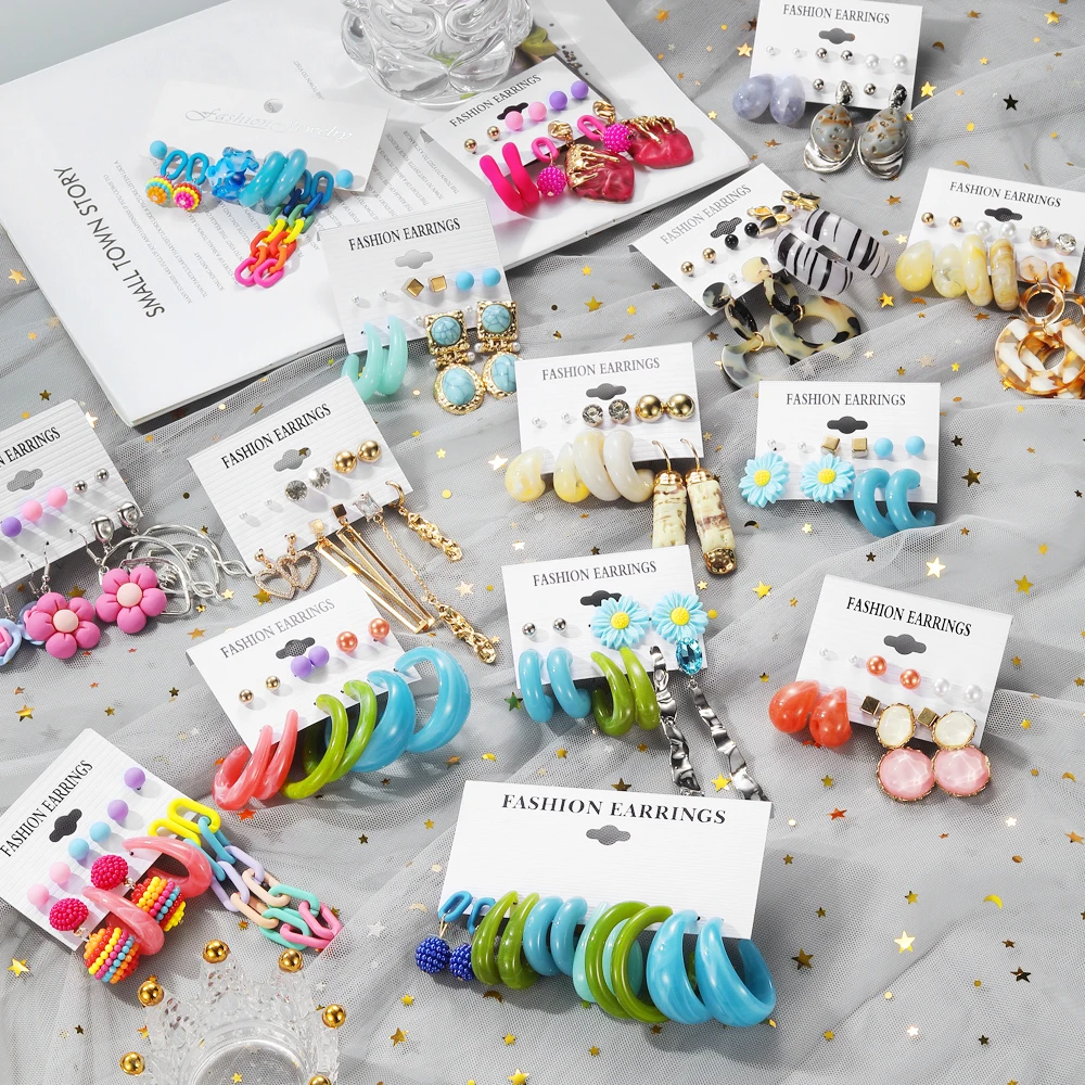 VKME New Resin Fashion Flower Earrings Colorful Hoop Exaggerated Earrings