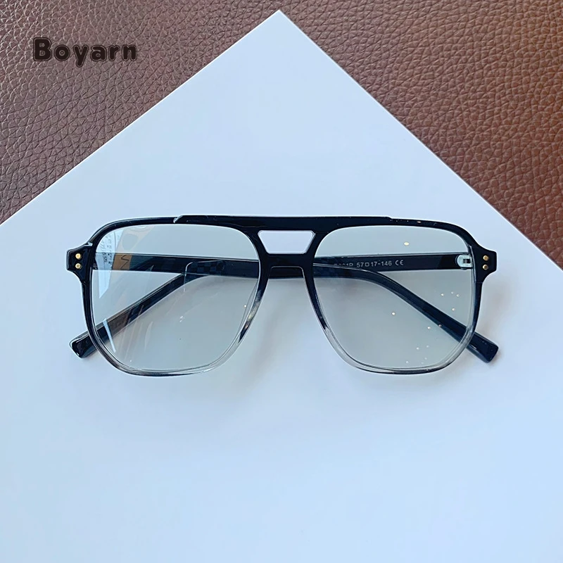 Boyarn New Anti-Blue Light Glasses Photochromic Gradient Gray Eye Frame Double Beam Tr90 Frame Uv400 Sunglasses Shades