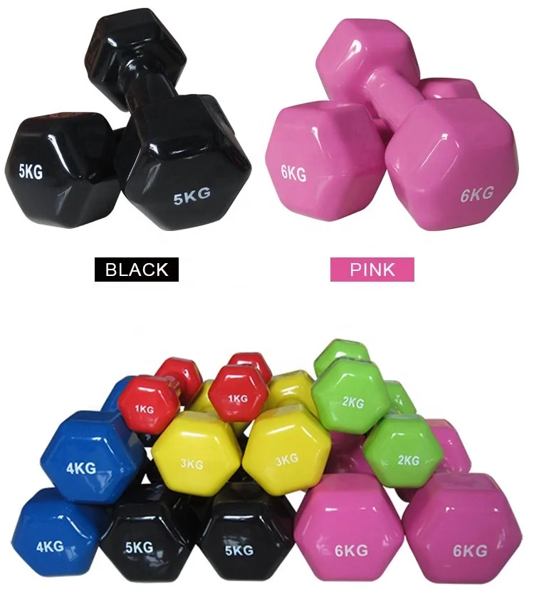 Custom LOGO Exercise Workout Dumbbells for Fitness Anti-slip Anti-roll Sport Products Cast Iron Vinyl Hex Dumbbells
