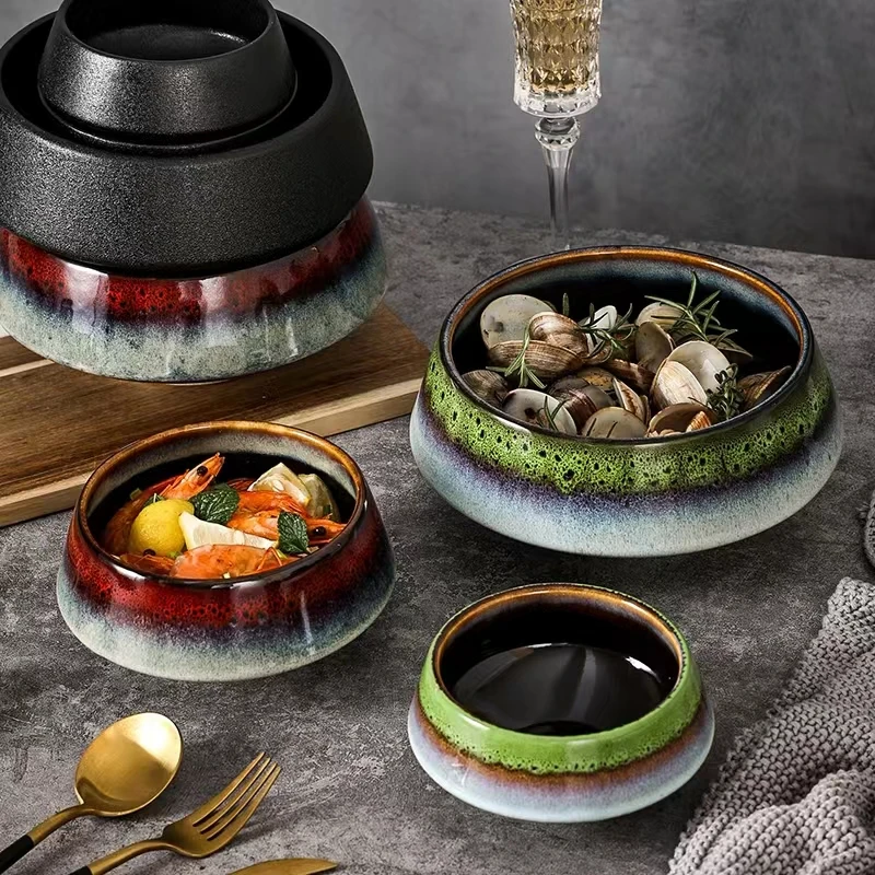 Wholesale Japanese Style Creative Tableware Kiln Salad Dessert Tall Tapered Bowl Porcelain