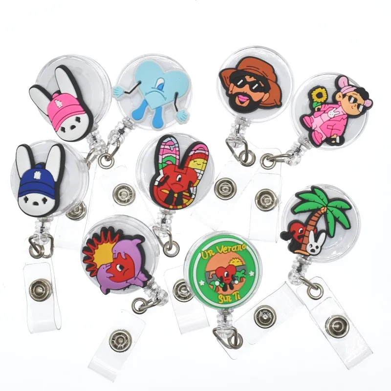 Conejo malvado Bad Bunny Wholesale custom retractable anime id badge pull holder social worker student badge reels