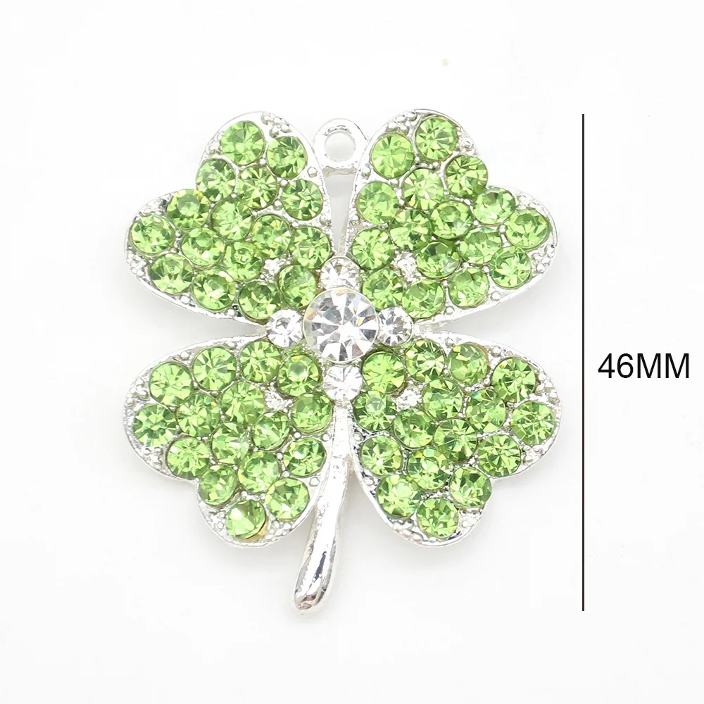 Silver Plated Good Luck Four-Leaf Clover Charm Pendants Rhinestone Clover Pendant For Necklace