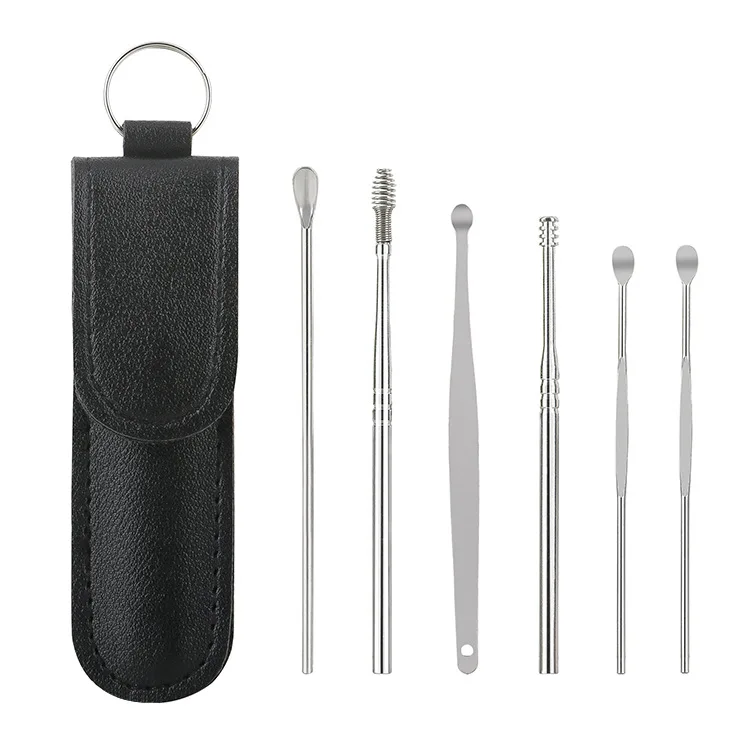 Top Quality Portable Soothing 6 In 1 Ear Pick Earwax Removal Kit Set With PU Bag