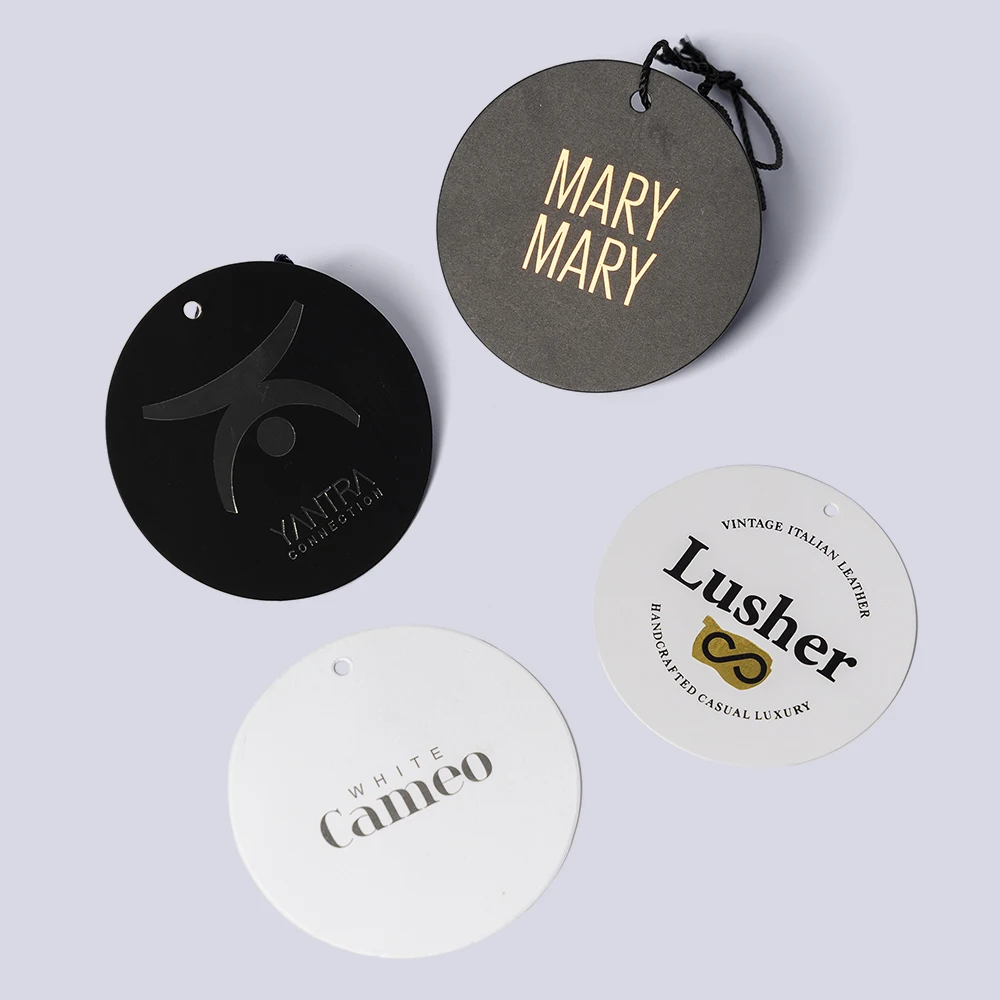Custom Recycled Hanging Label With Free Slings Luxury Swing Paper Hang Tags For Clothing Garment Special Clothes Label Tag
